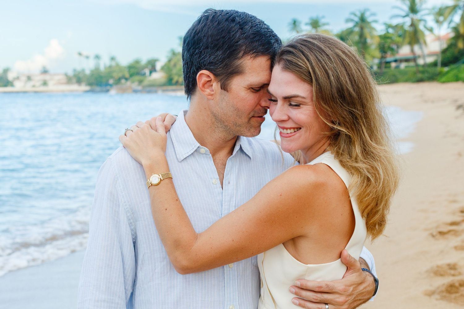 Couples portrait on the beach in Dorado, Puerto Rico.