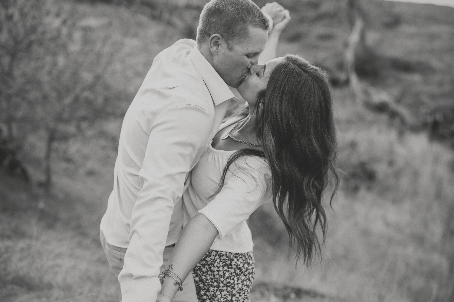 Engaged couple sharing a kiss during their engagement session in Northern California