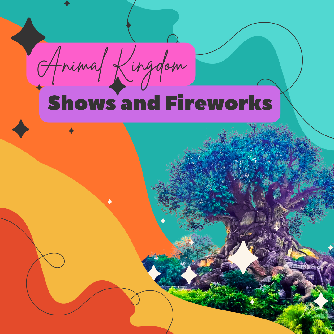 Animal Kingdom promotional graphic featuring the Tree of Life against colorful background design.