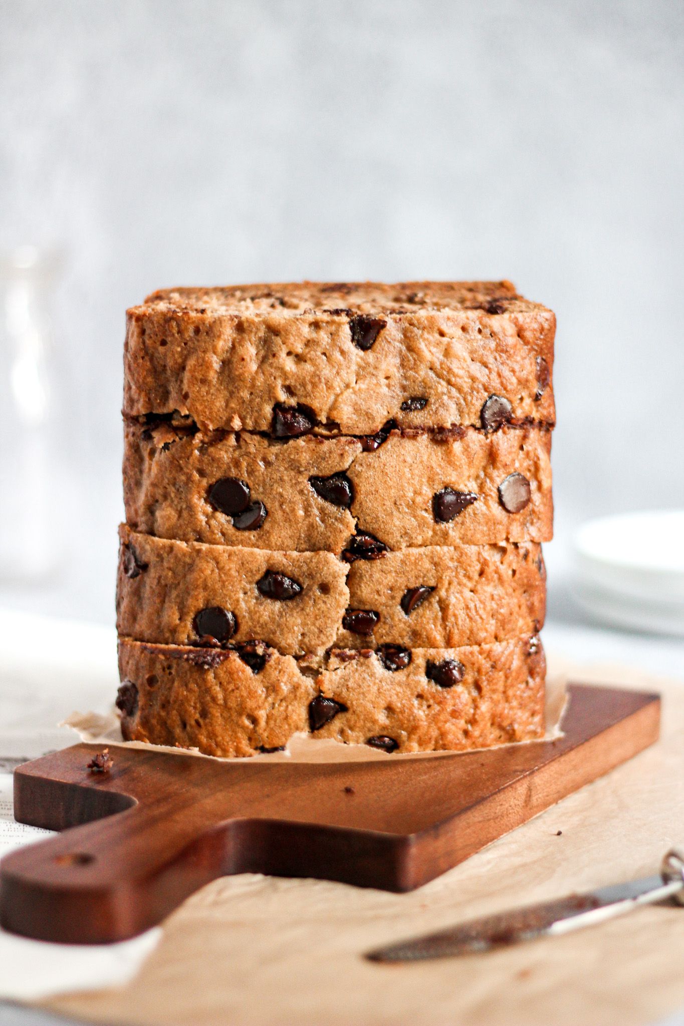 sliced chocolate chip banana bread