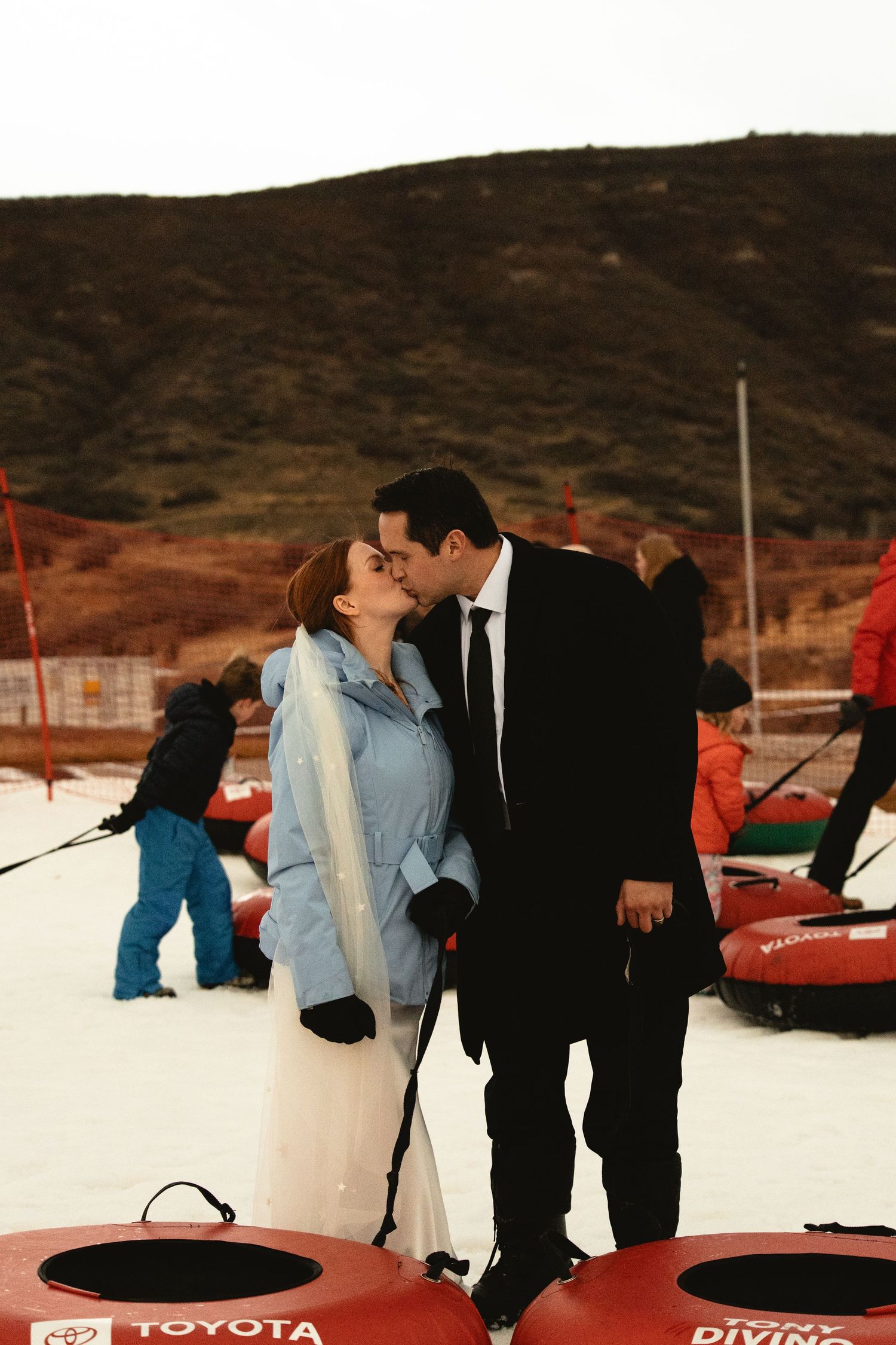 Kiss with snow tubes at soldier hollow nordic center