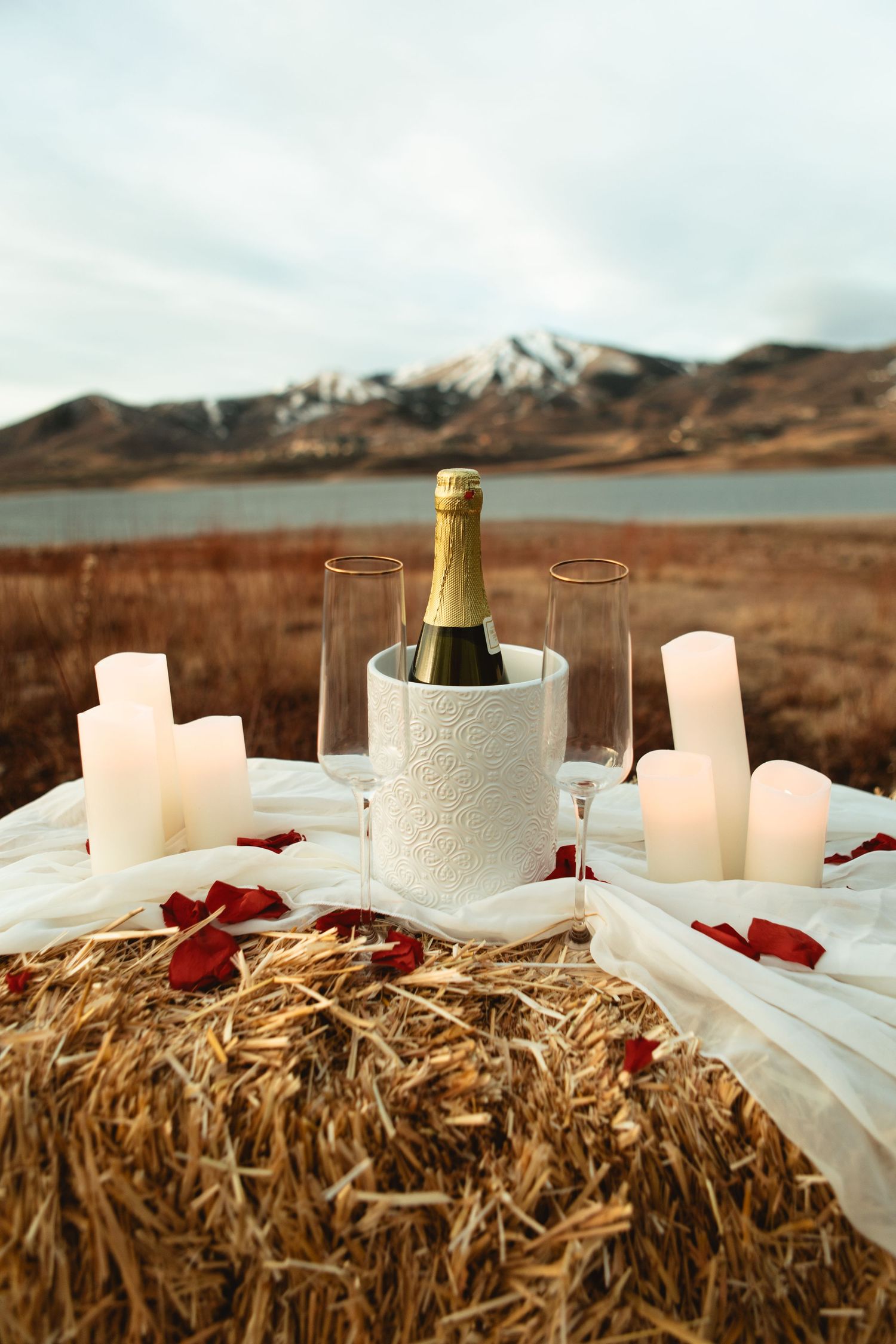 Champagne setup at Park City Utah engagement