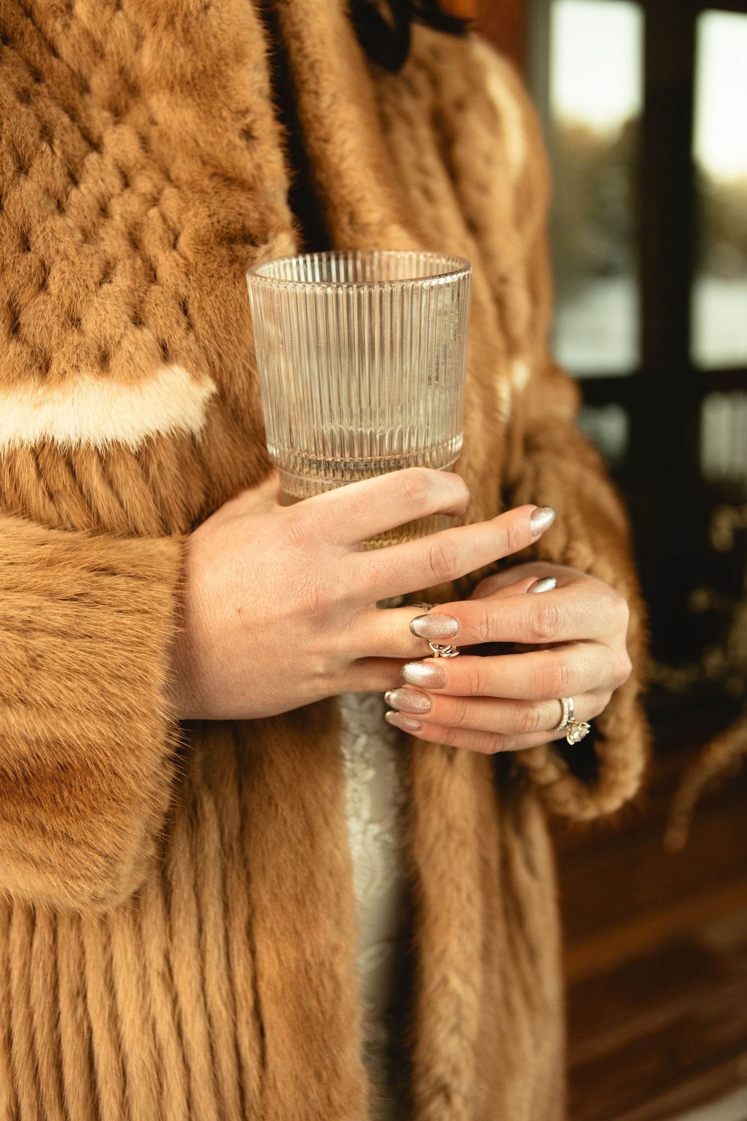 Candid ring detail at winter elopement