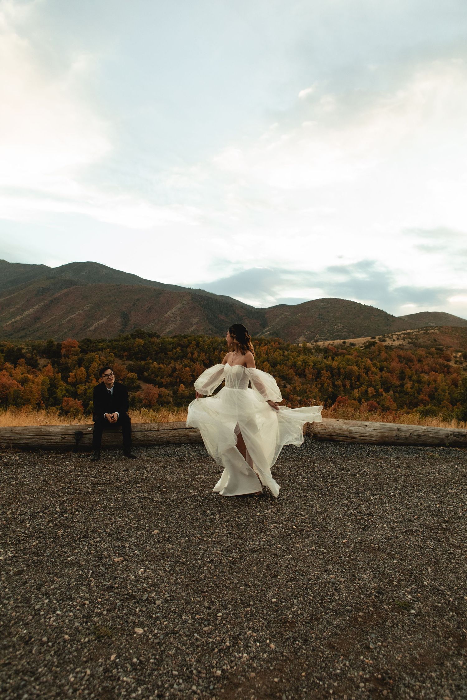 Bride dances for groom at utah fall wedding
