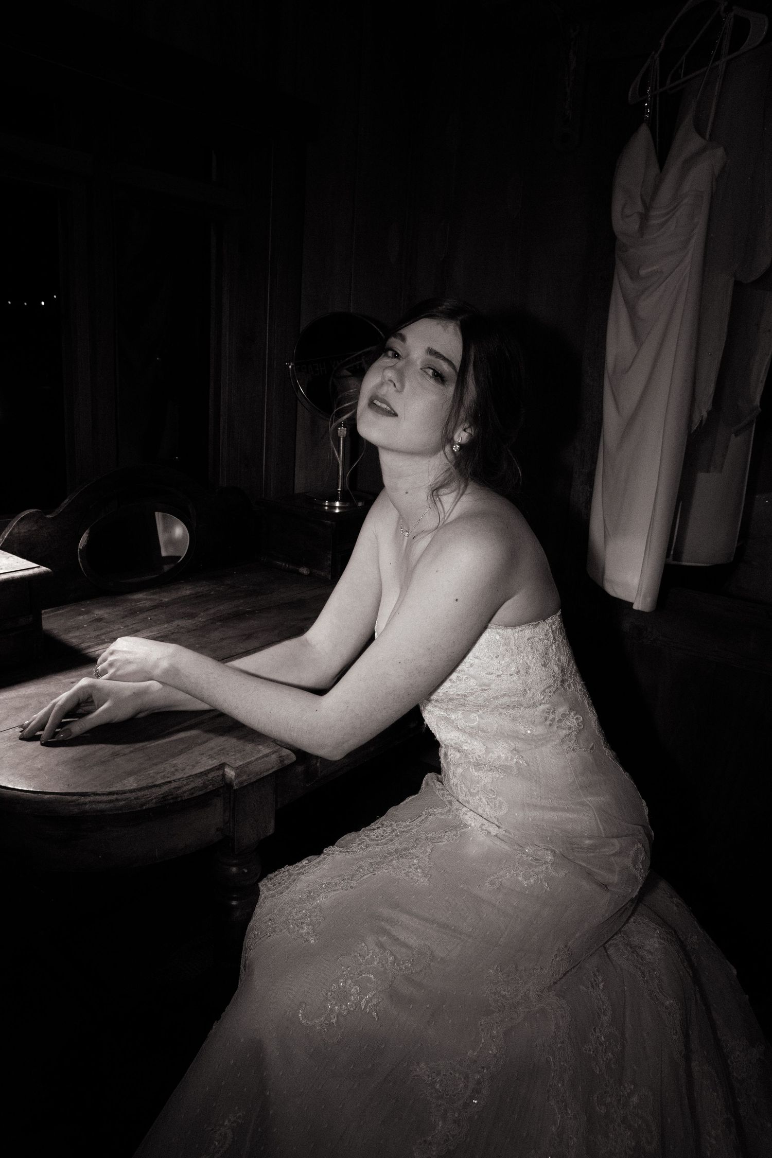 Dimly lit bridal photo