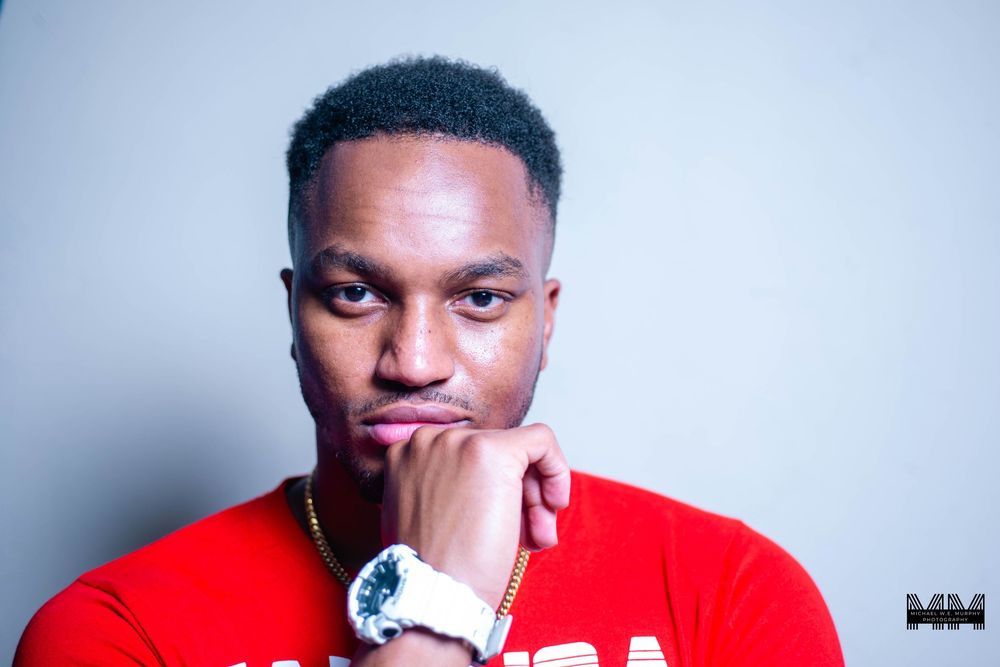 A person in a red sweater is shown in multiple poses against a white background.