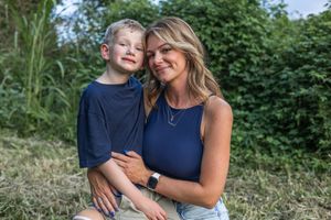 Tender outdoor portrait moments captured in natural greenery setting.