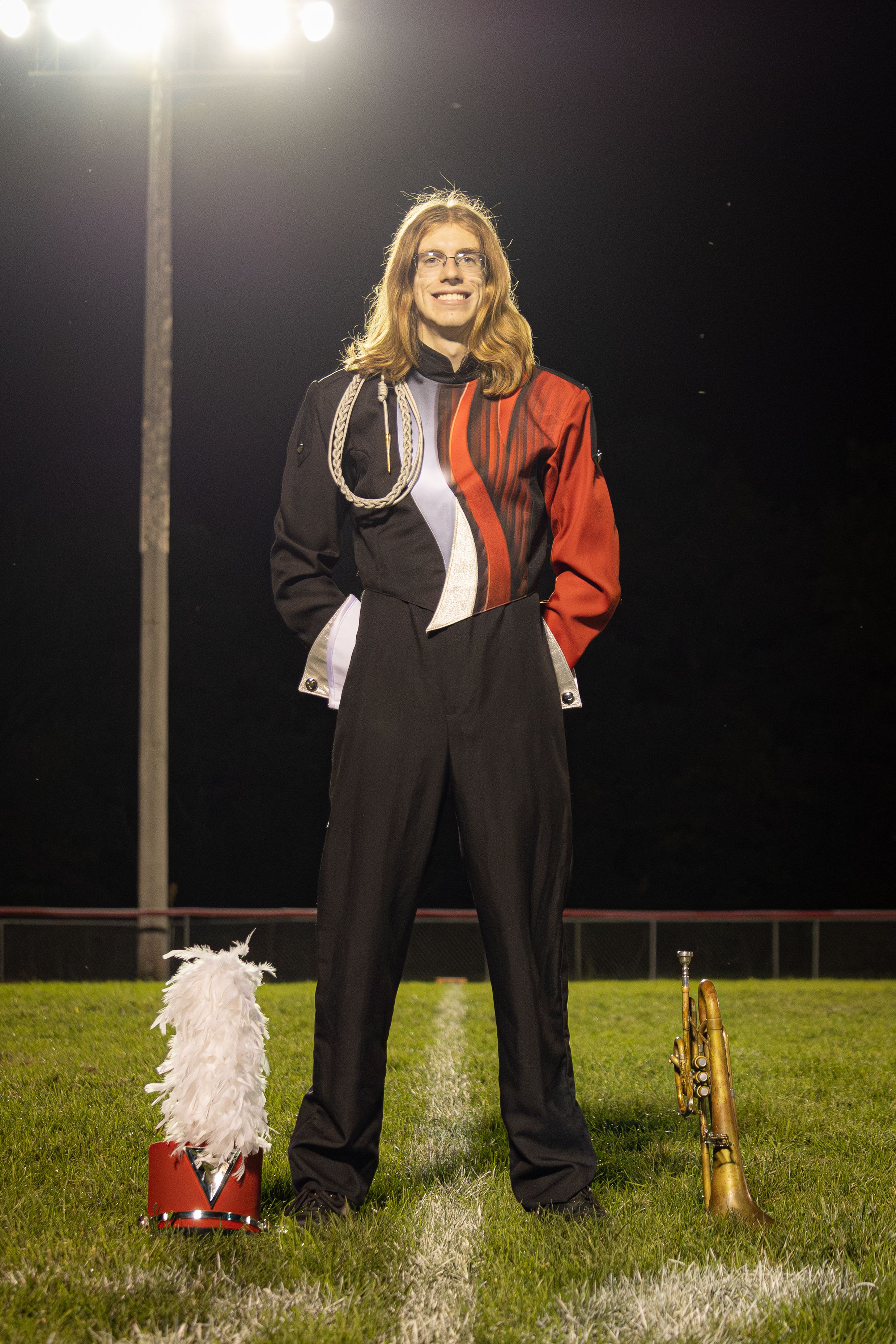 Senior marching band portrait.