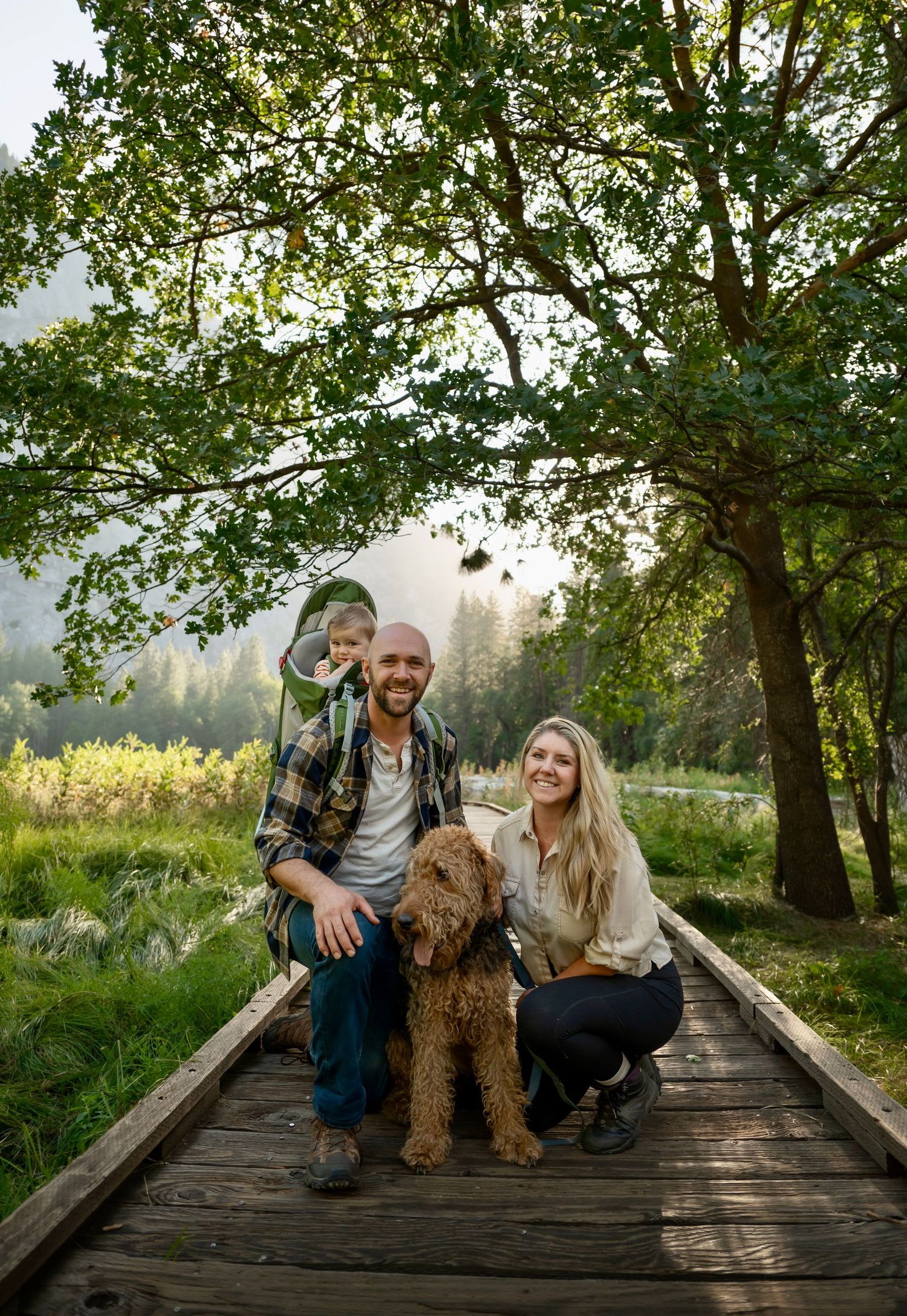 A family camping trip with their baby and dog lifestyle session in Yosemite, California