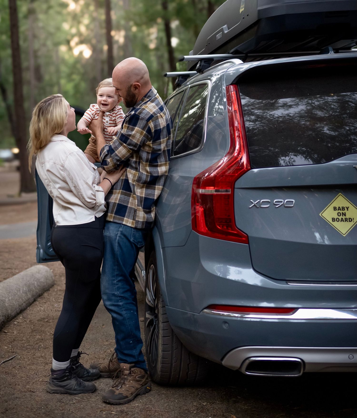 A family camping trip with their baby and dog lifestyle session at Curry Village in Yosemite, California