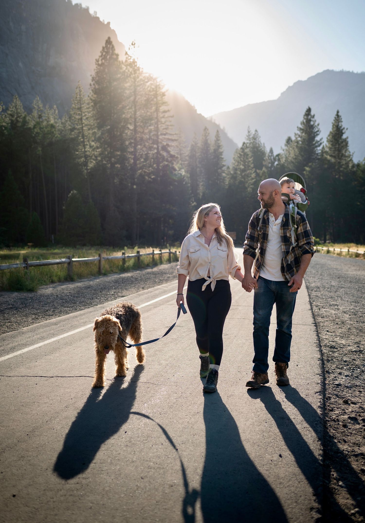 A family camping trip with their baby and dog lifestyle session in Yosemite, California