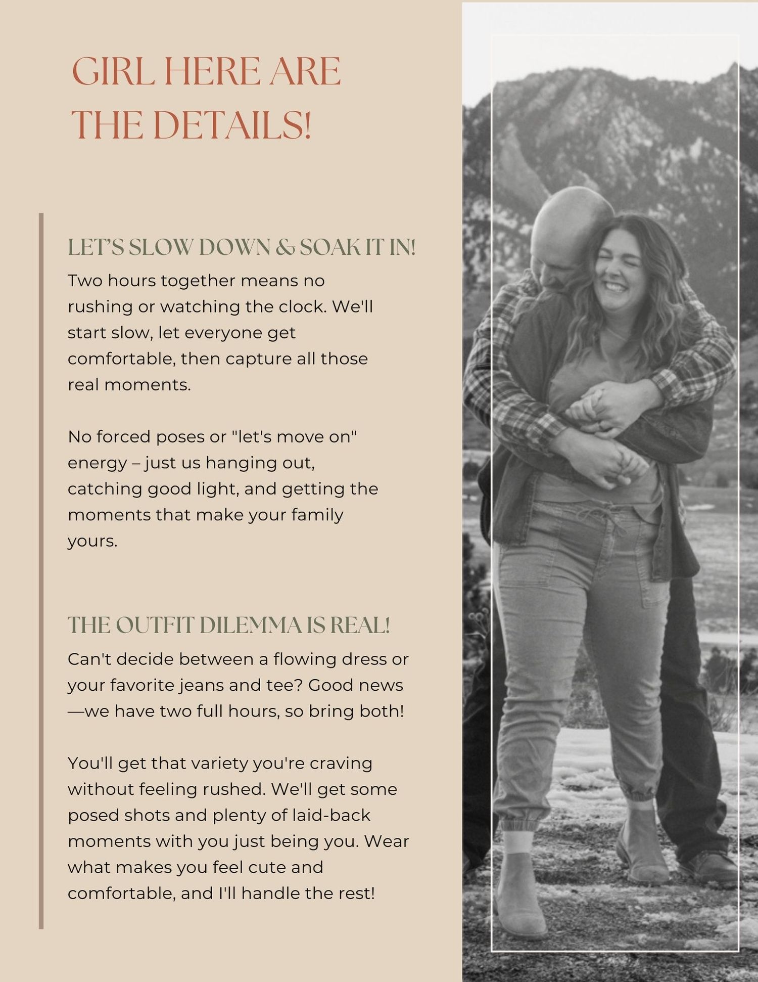 A collection of black and white maternity photography tips and guidelines displayed on a white background.
