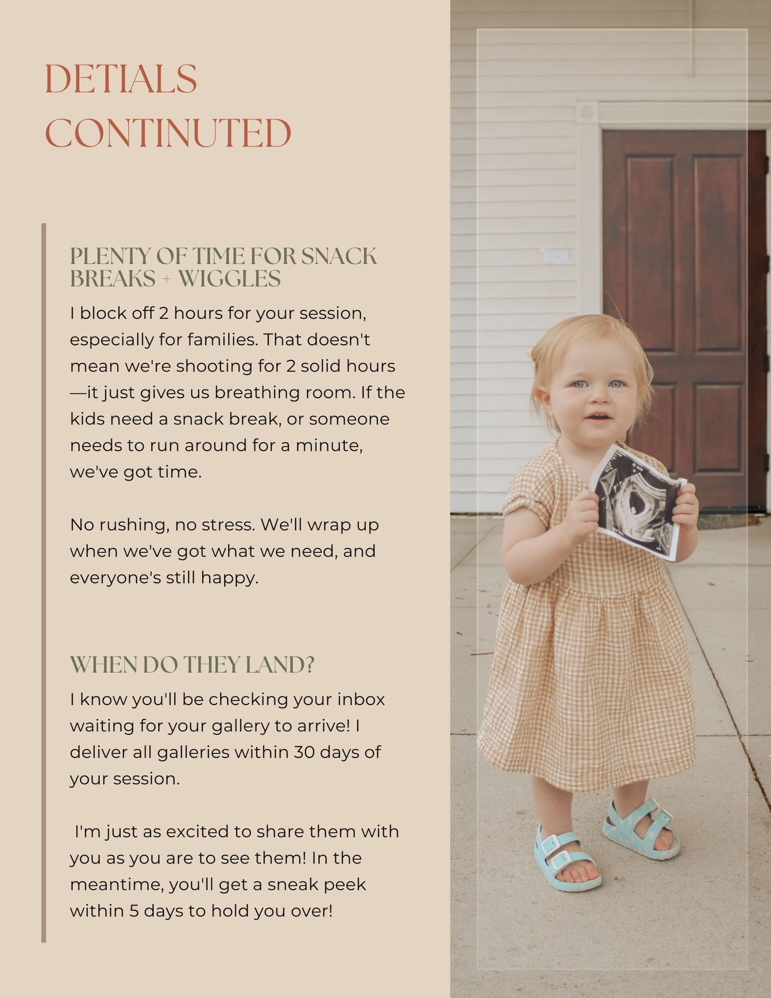 A toddler girl in a yellow dress holds a photo while standing outdoors during a family photography session.