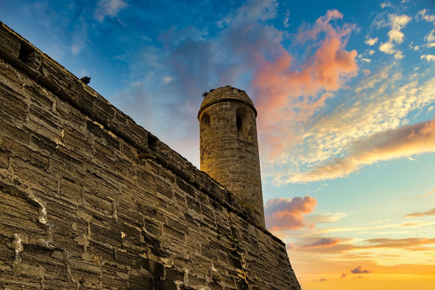Sunset at the corner of the Fort in St. Augustine Florida.