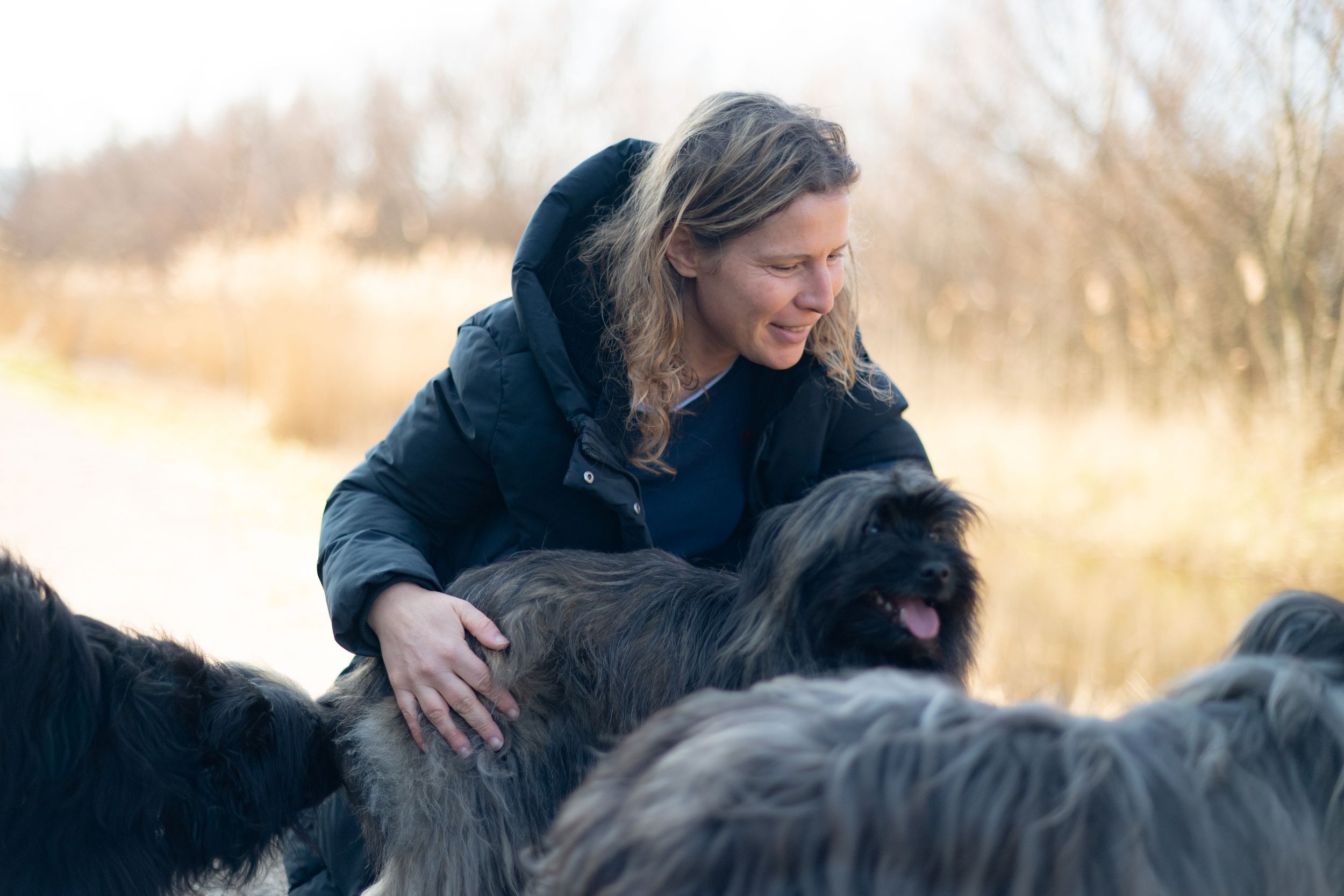 woman with her dog during a quiet photography session