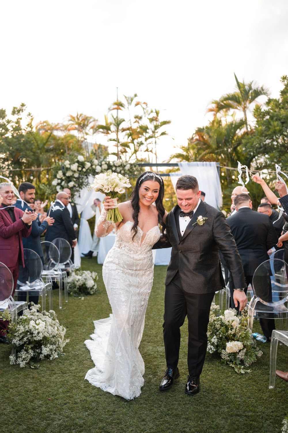 Bride and groom standing together during outdoor wedding ceremony in Puerto Rico
