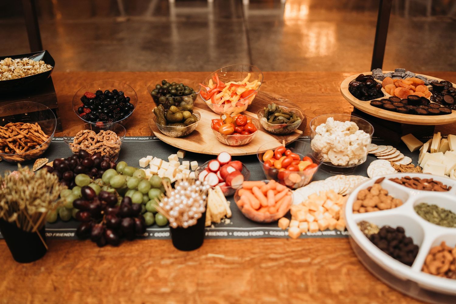 Elegant buffet spread with various dishes and appetizers on display.