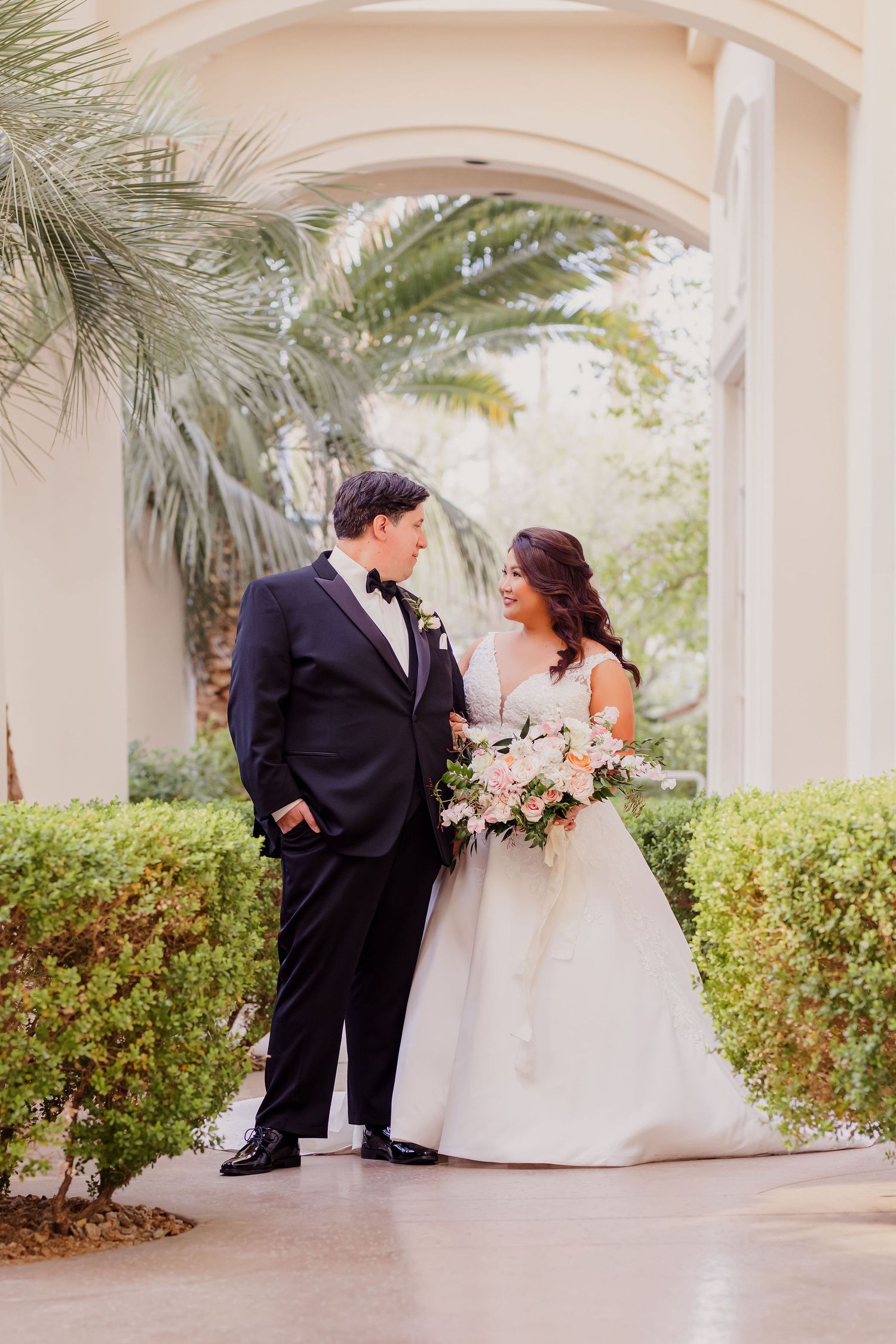 bride and groom portraits at DragonRidge Country Club sunset