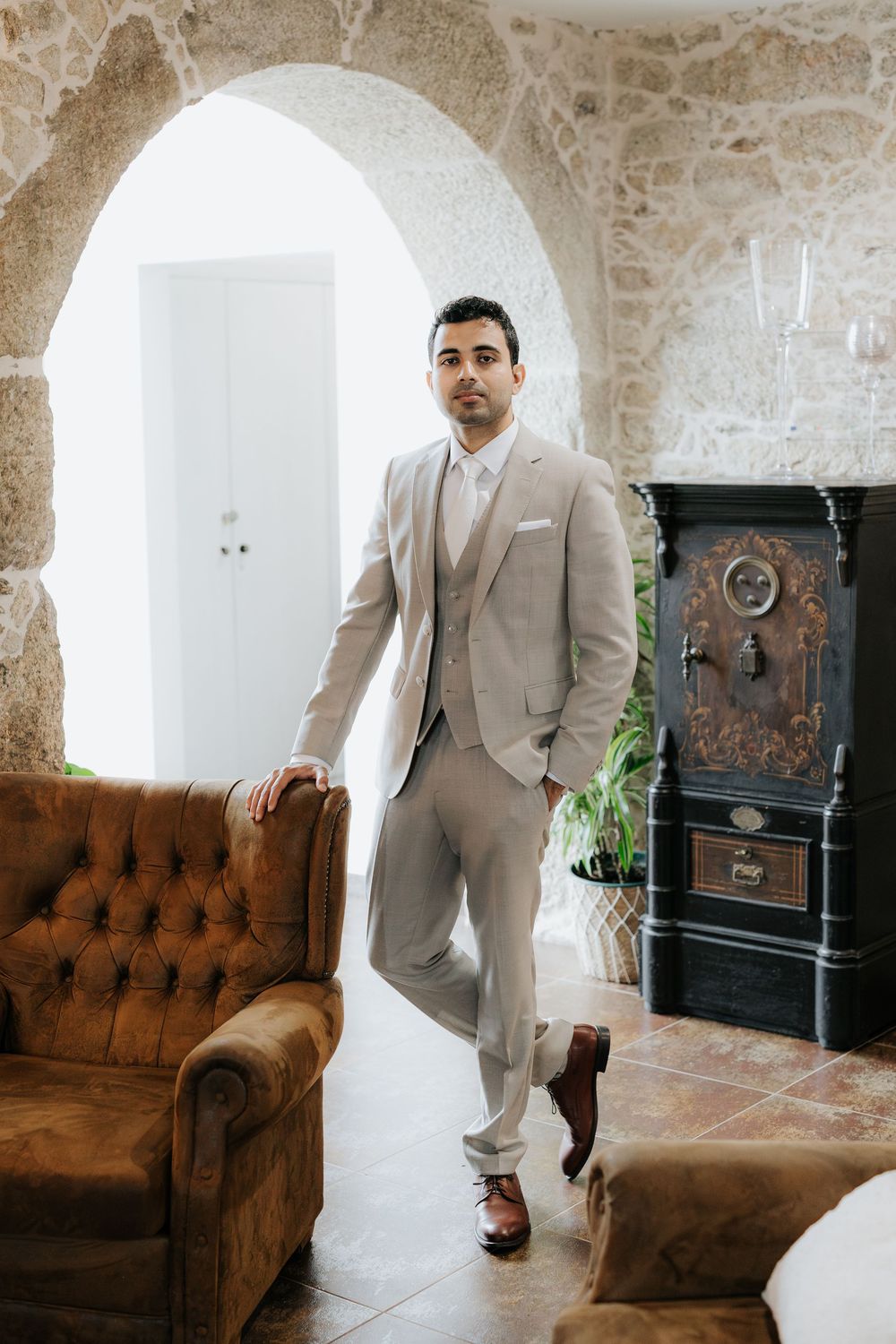 groom portrait destination wedding ceremony in Portugal