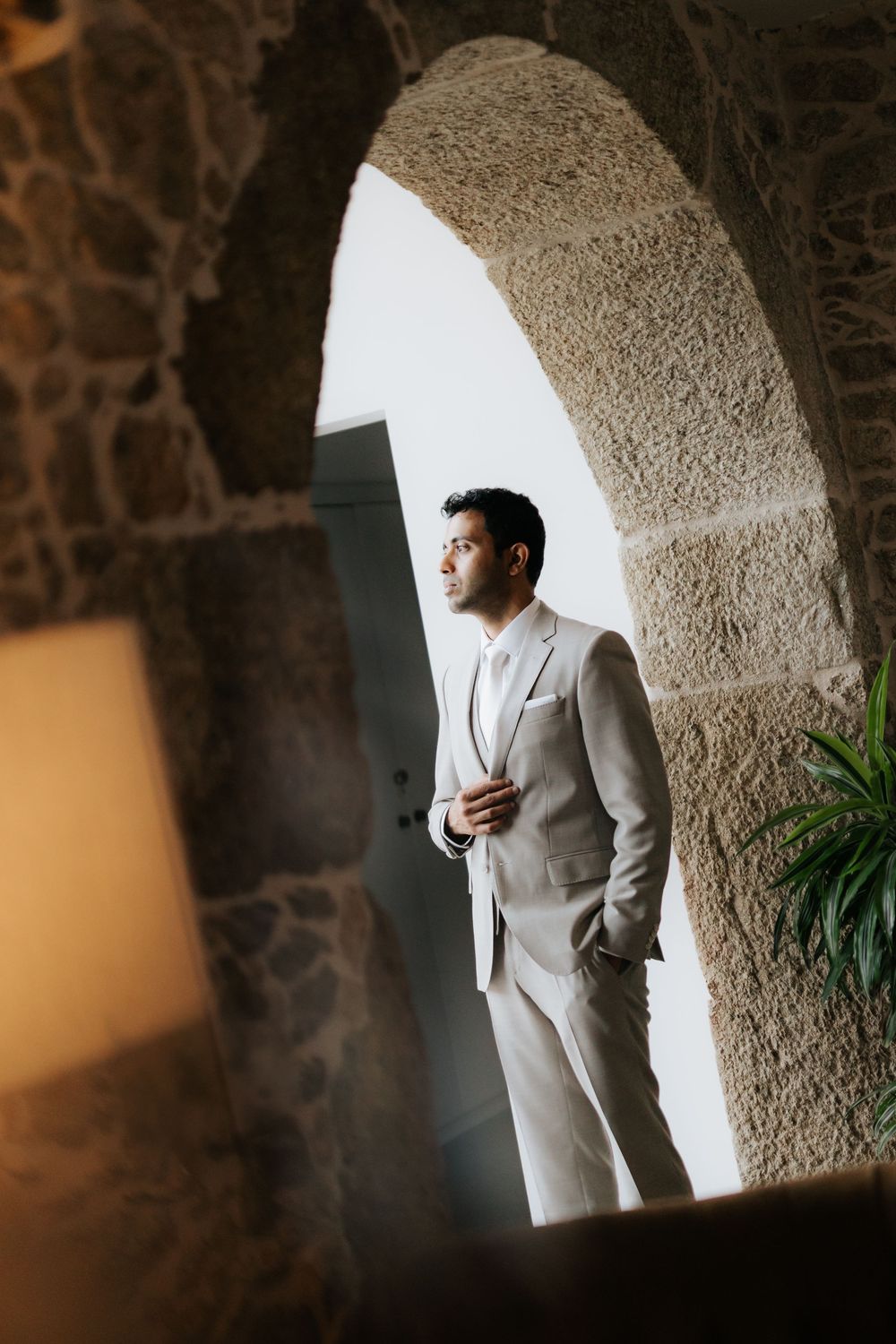 groom portrait destination wedding ceremony in Portugal