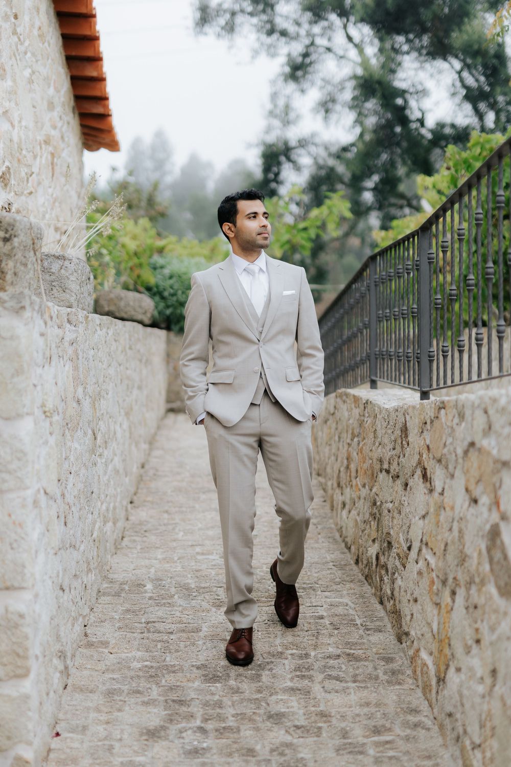 groom portrait destination wedding ceremony in Portugal