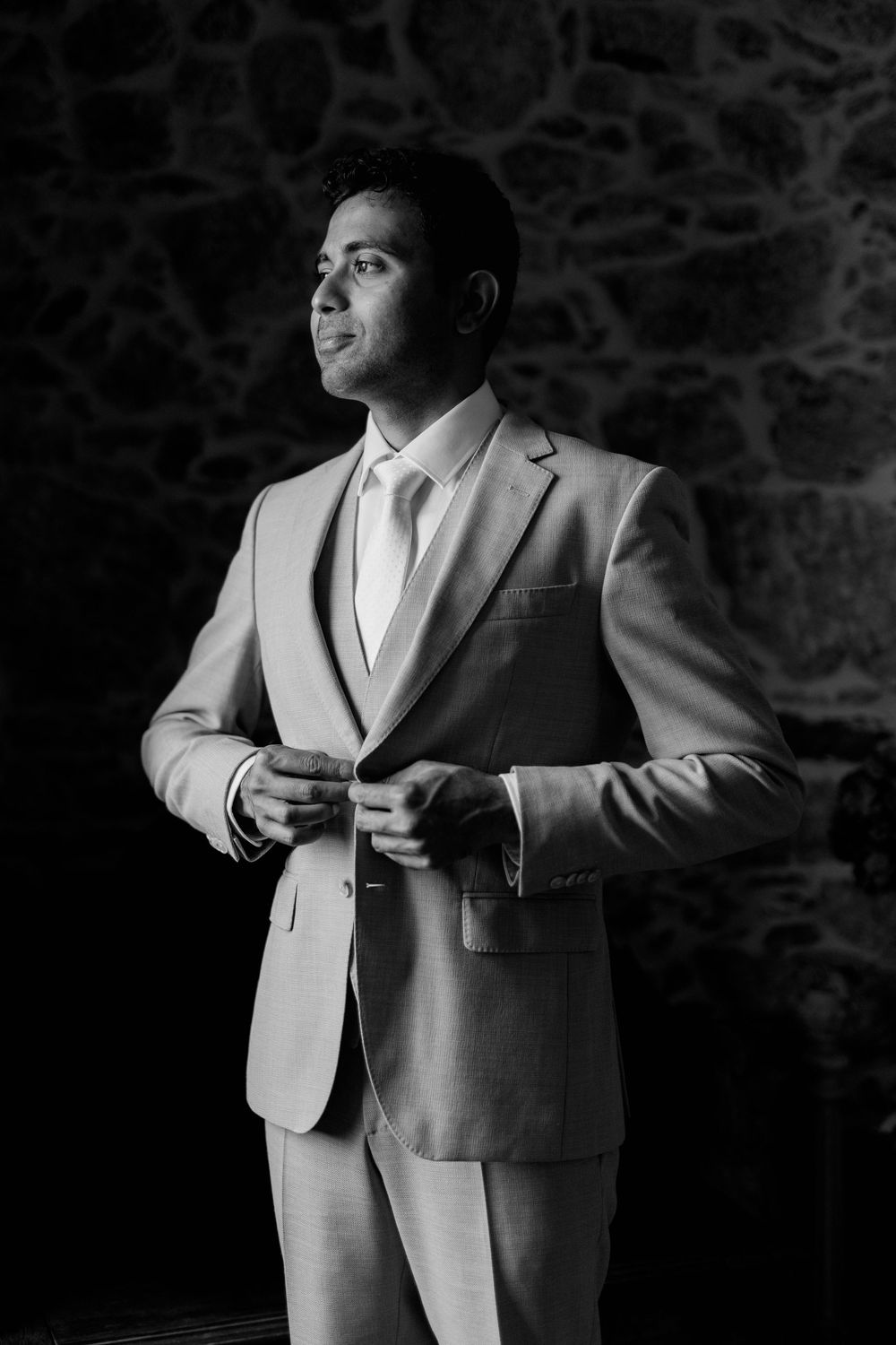 groom portrait destination wedding ceremony in Portugal