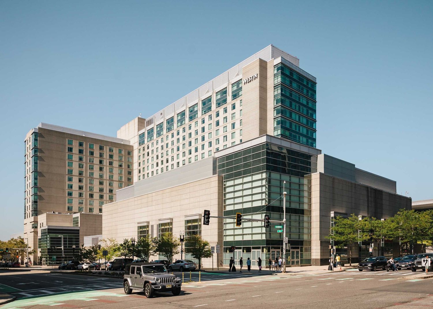 Westin Boston Seaport District hotel exterior where the bride and groom prepared for their Boston wedding day