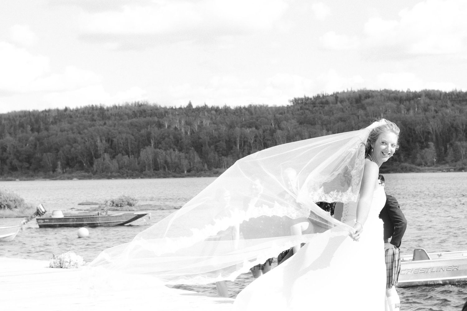 coastal outdoor wedding Nova Scotia bride by ocean