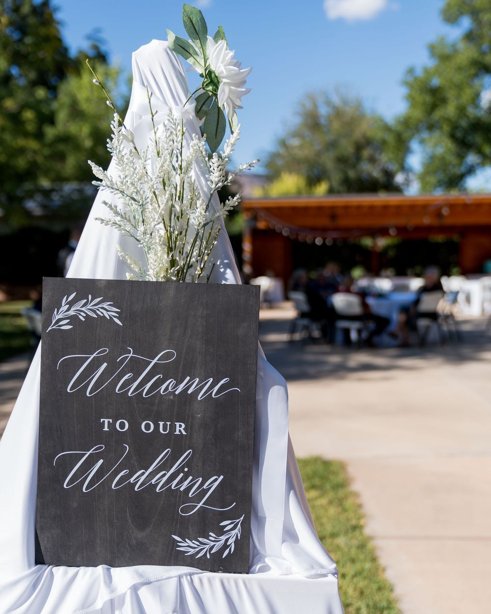 A series of elegant chalkboard wedding signs with white calligraphy displaying 'Welcome to our Wedding' text in Virgin, Utah