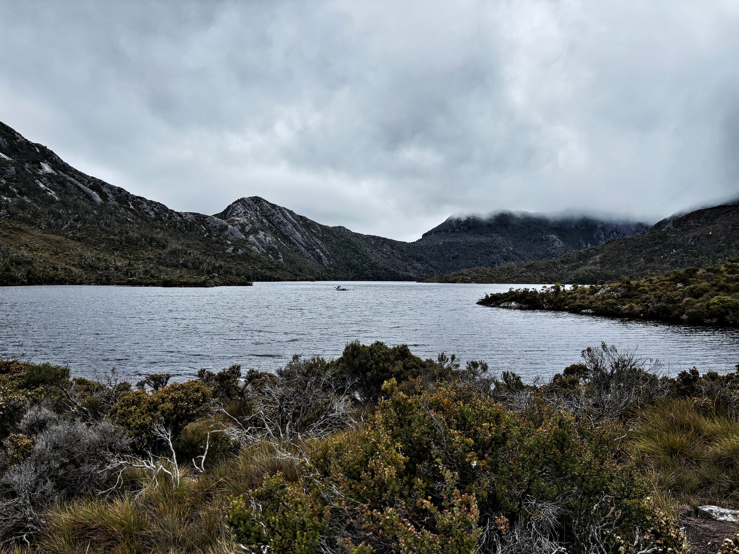 Dark clouds rolling in over Cradle Mountain in Tasmania