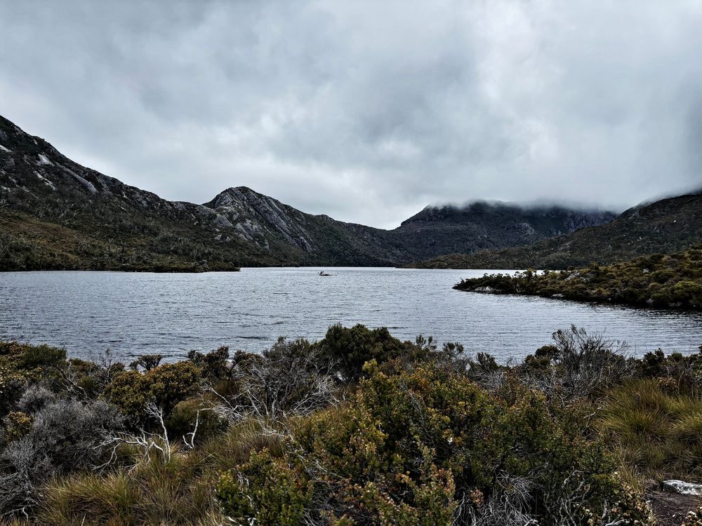 Dark clouds rolling in over Cradle Mountain in Tasmania