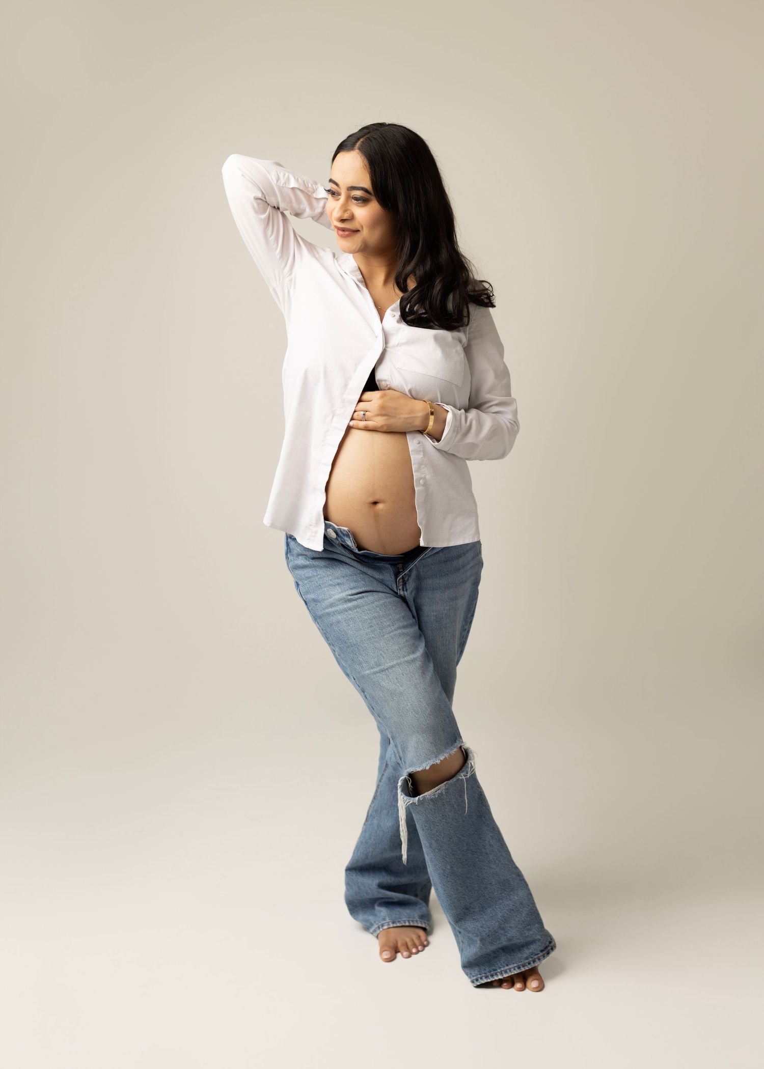 Mom in her jeans and a white blouse Elizabeth Lang Photography Surrey Cloverdale.