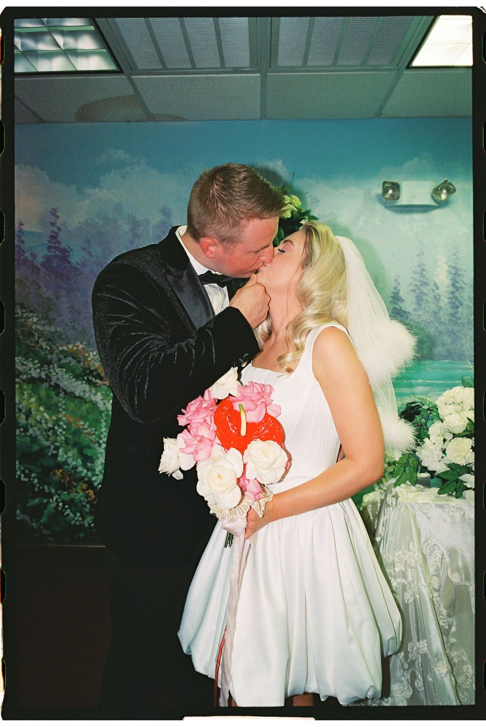 Las Vegas elopement in 35mm film at Little White chapel