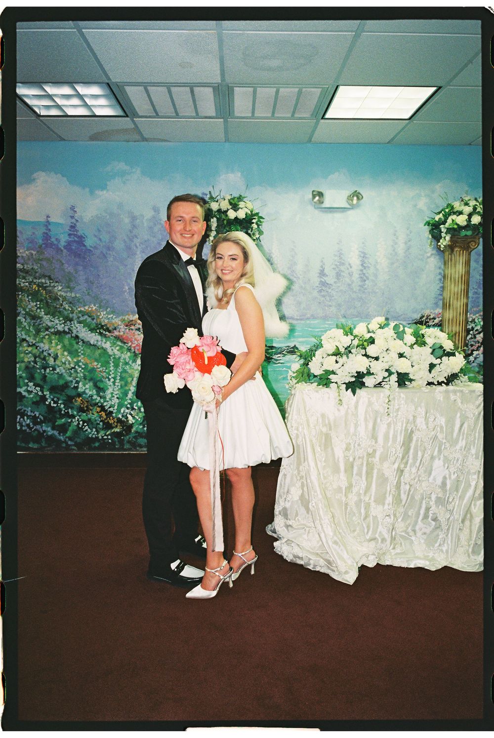 Las Vegas elopement in 35mm film at Little White chapel