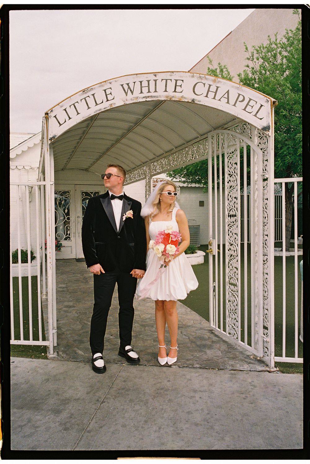 Las Vegas elopement in 35mm film at Little White chapel