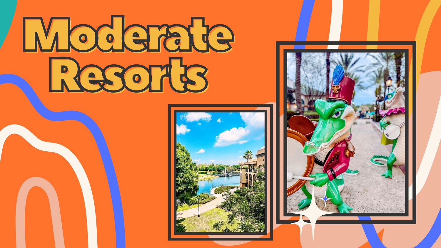 Disney Moderate Resorts promotional image showing pool area and resort activities.