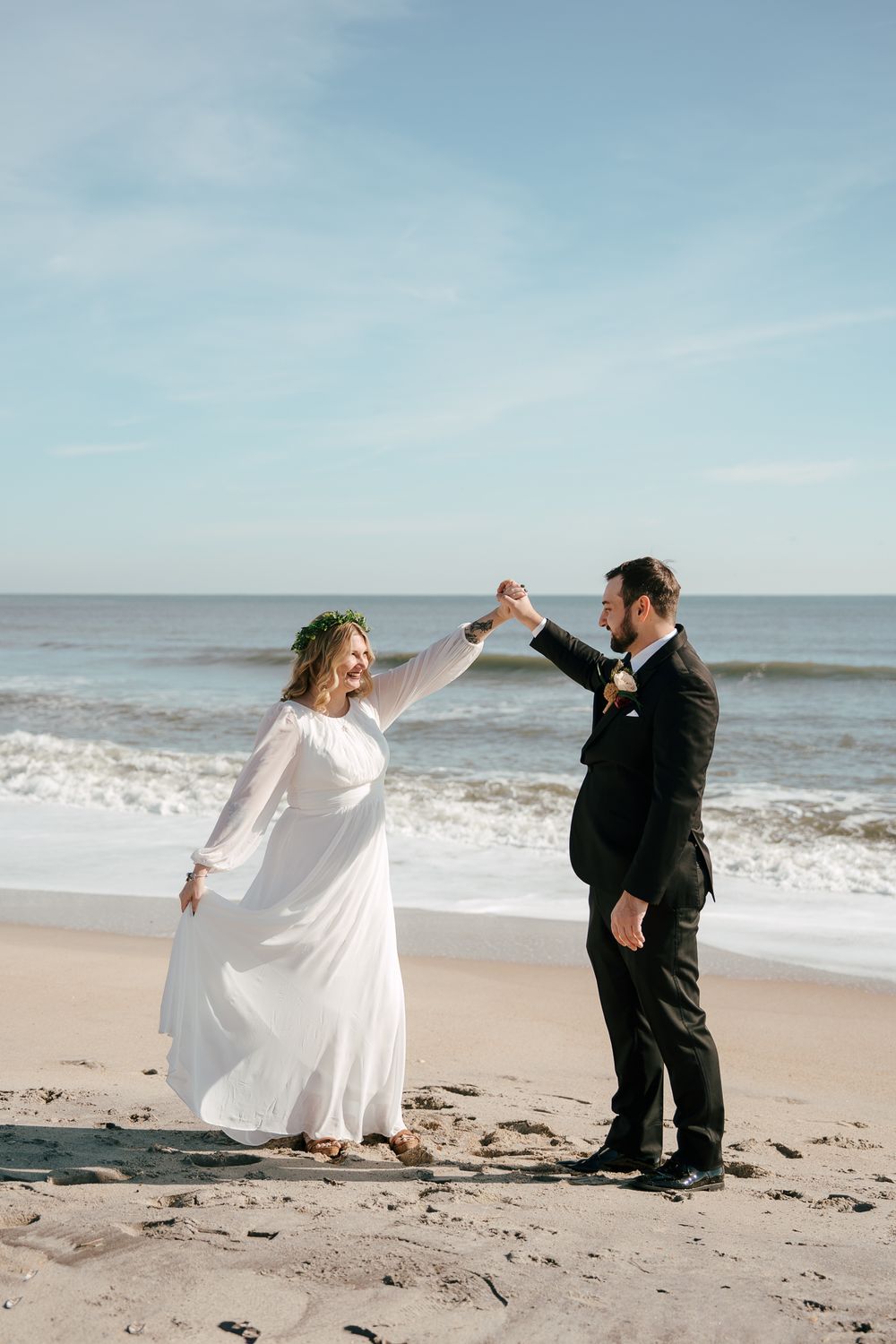 Bride and Groom Wedding Portraits on Carolina Beach, NC