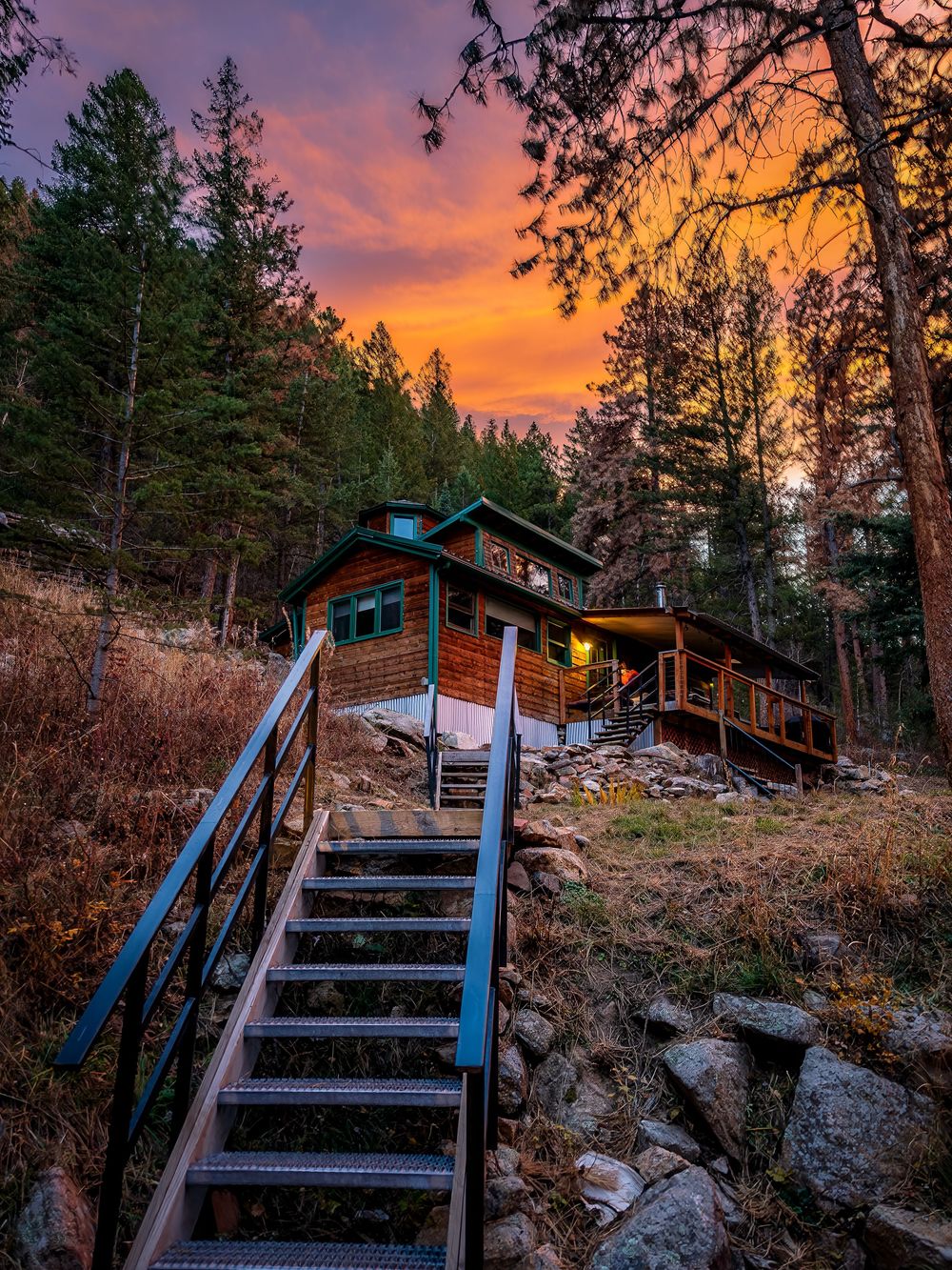 Staircase to the house at sunrise by Denver Hospitality, Travel & Tourism photographer Captain Colorado Photography.
