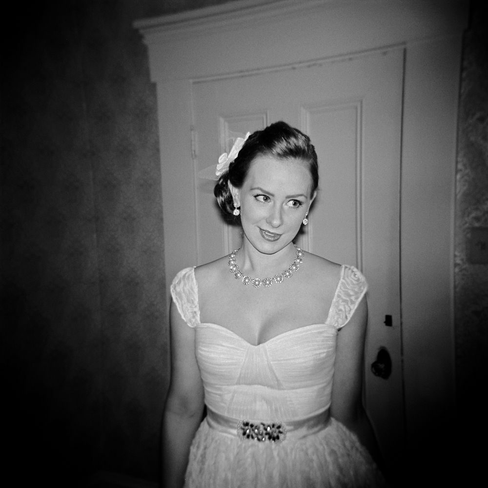 Classy holga black and white vintage style film portrait.