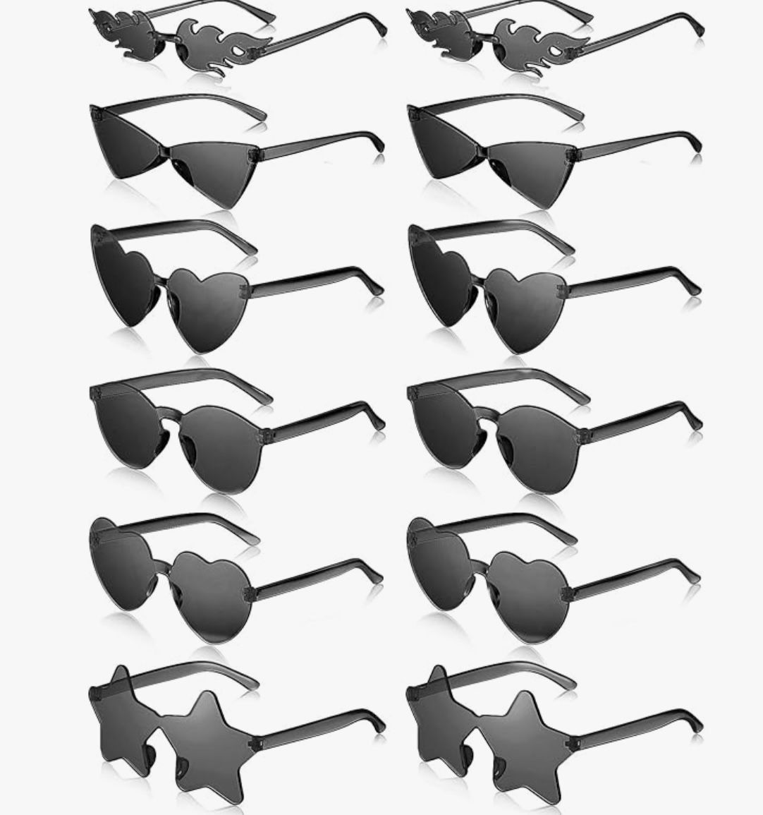 Fun black glasses in various shapes, perfect props for adding personality and style to any photo booth session.