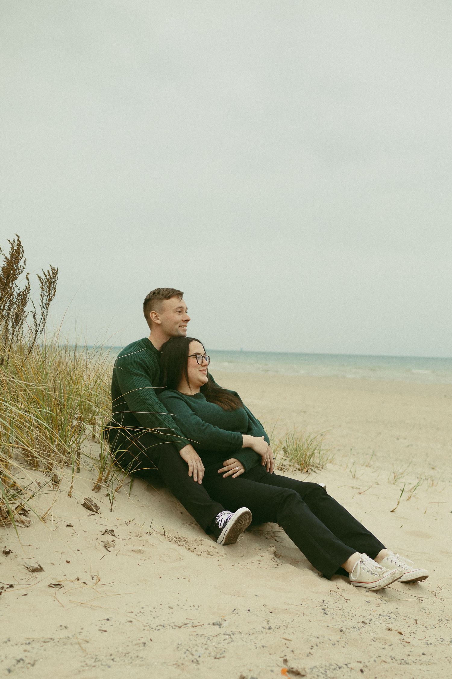 Relaxed couple's session on the beach in Fall