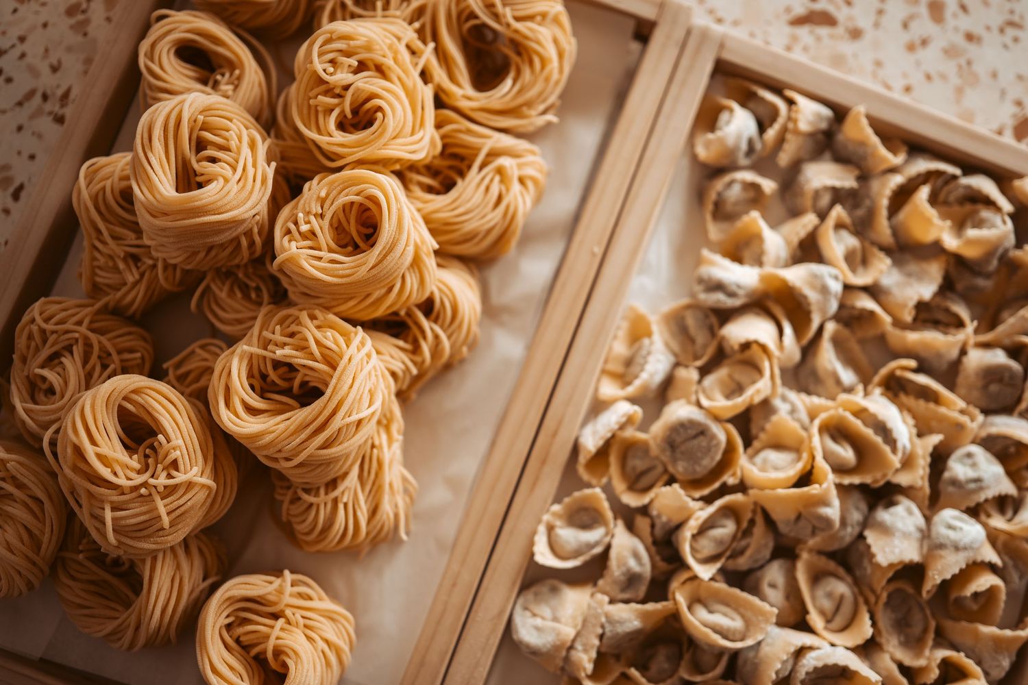 Handmade pasta photography showcasing fresh Italian cuisine and artisan hospitality food preparation