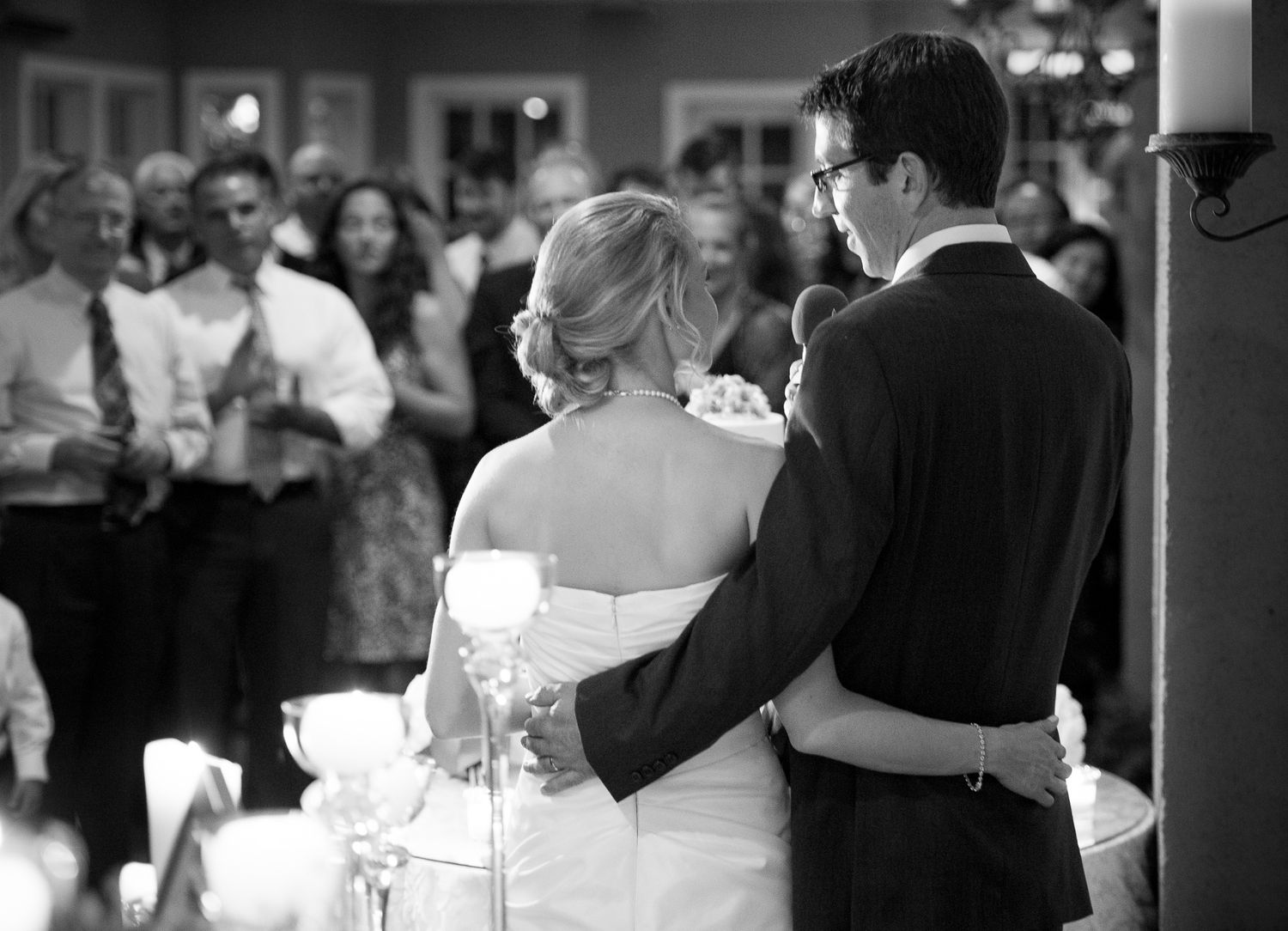 A Bride & Groom addressing their guests in the solarium of Lord Thompson Manor.