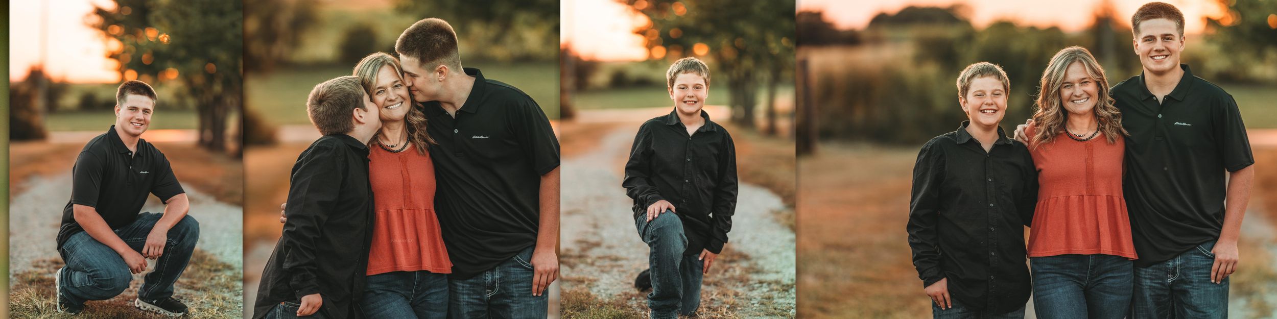 A couple shares tender moments together during a golden sunset photoshoot in an outdoor setting.