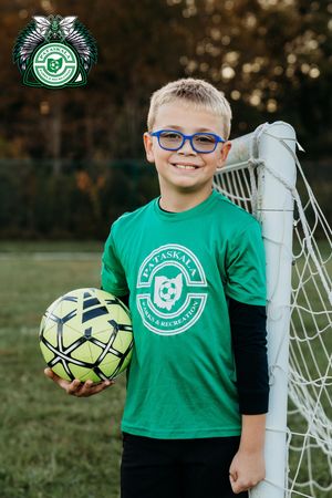 Three soccer-themed photos showing a yellow soccer ball and someone wearing a green sports t-shirt by a goal post.