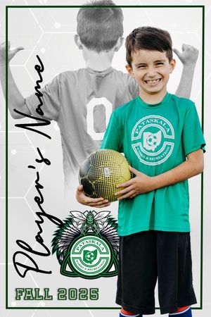A child wearing a green t-shirt with a circular logo holds a yellow and black patterned volleyball.