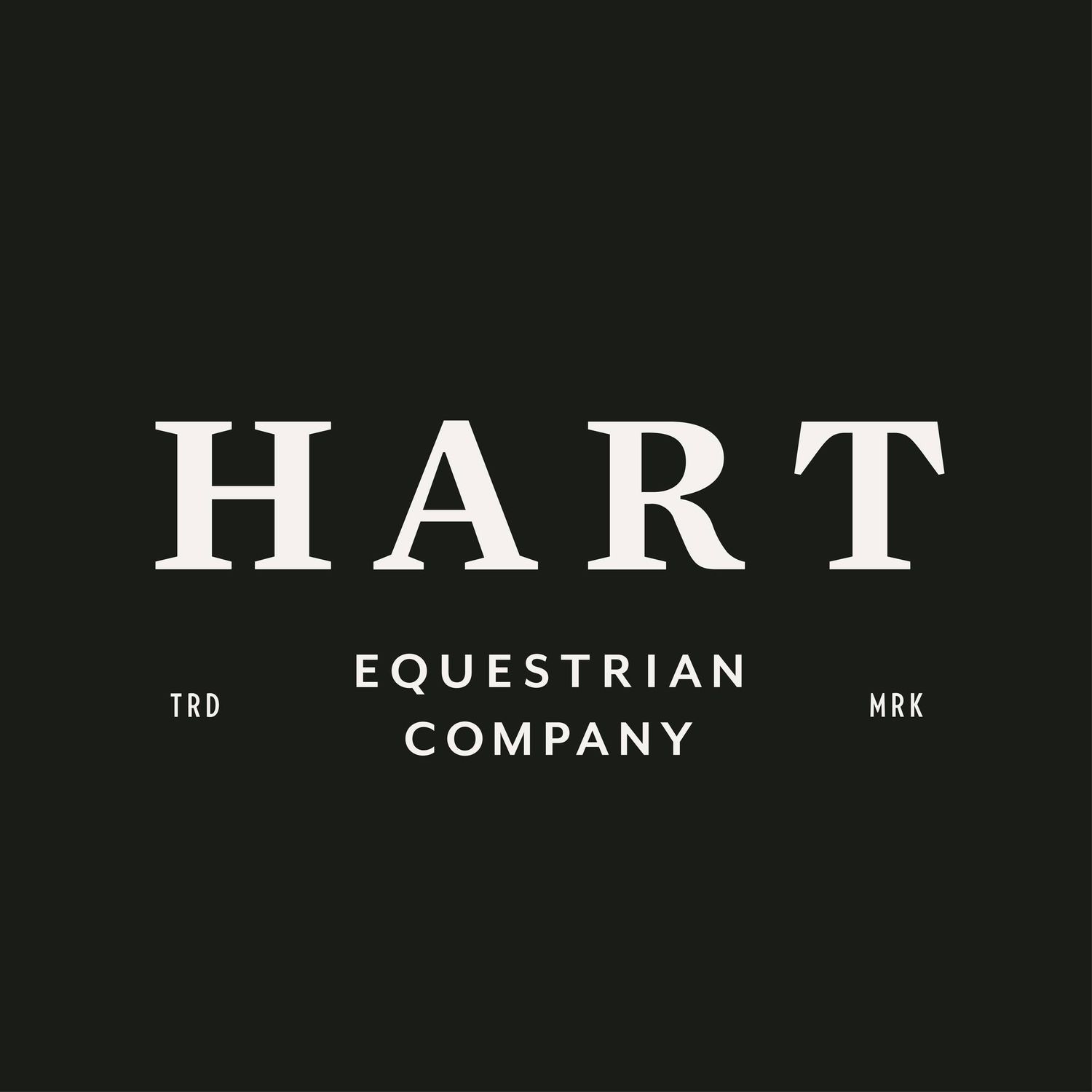 Black square logo for Hart Equestrian Company in white text.