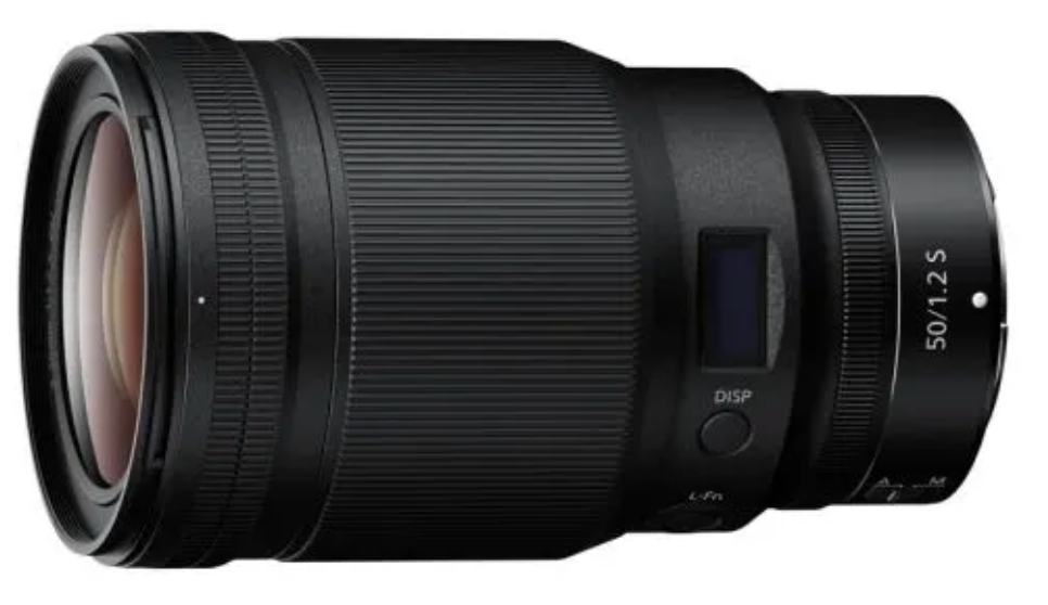 Five black Nikon telephoto camera lenses lined up in a row showing different focal lengths and sizes.