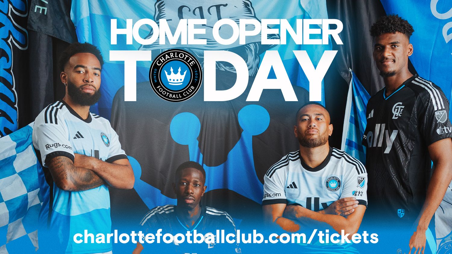 Charlotte FC players promote home opener tickets at charlottefootballclub.com.