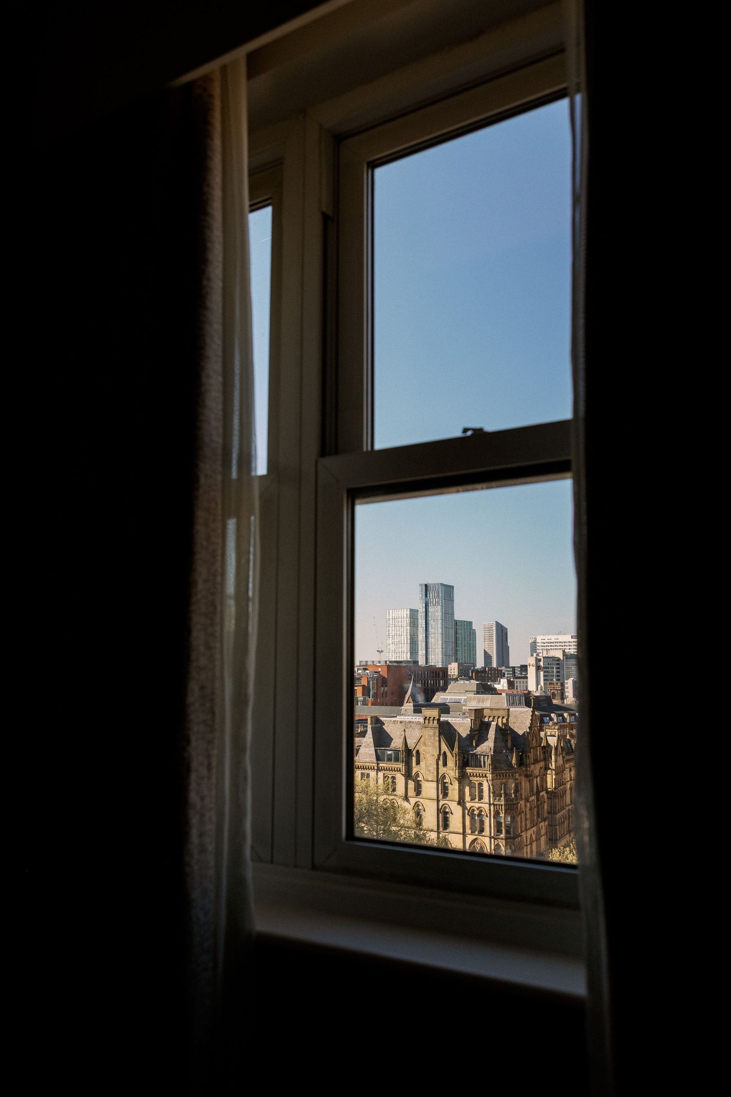 The view on Manchester from the Midland Hotel on a wedding day